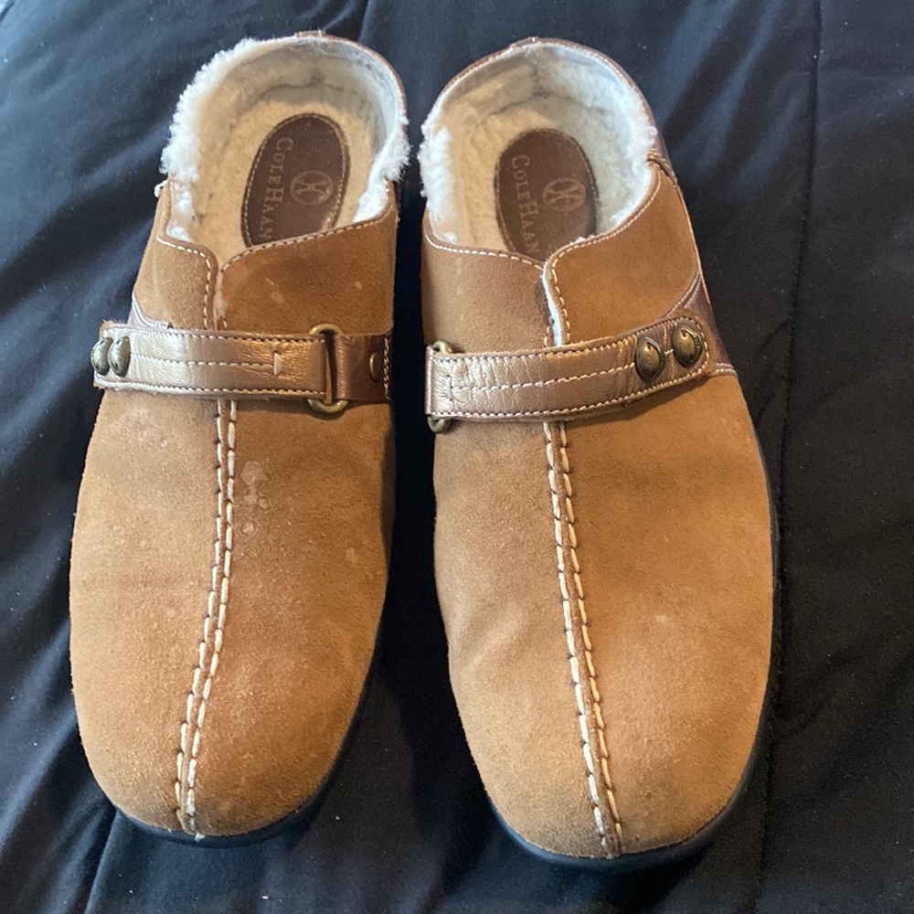 Cole Han mules, worn but still has a lot of life to them.